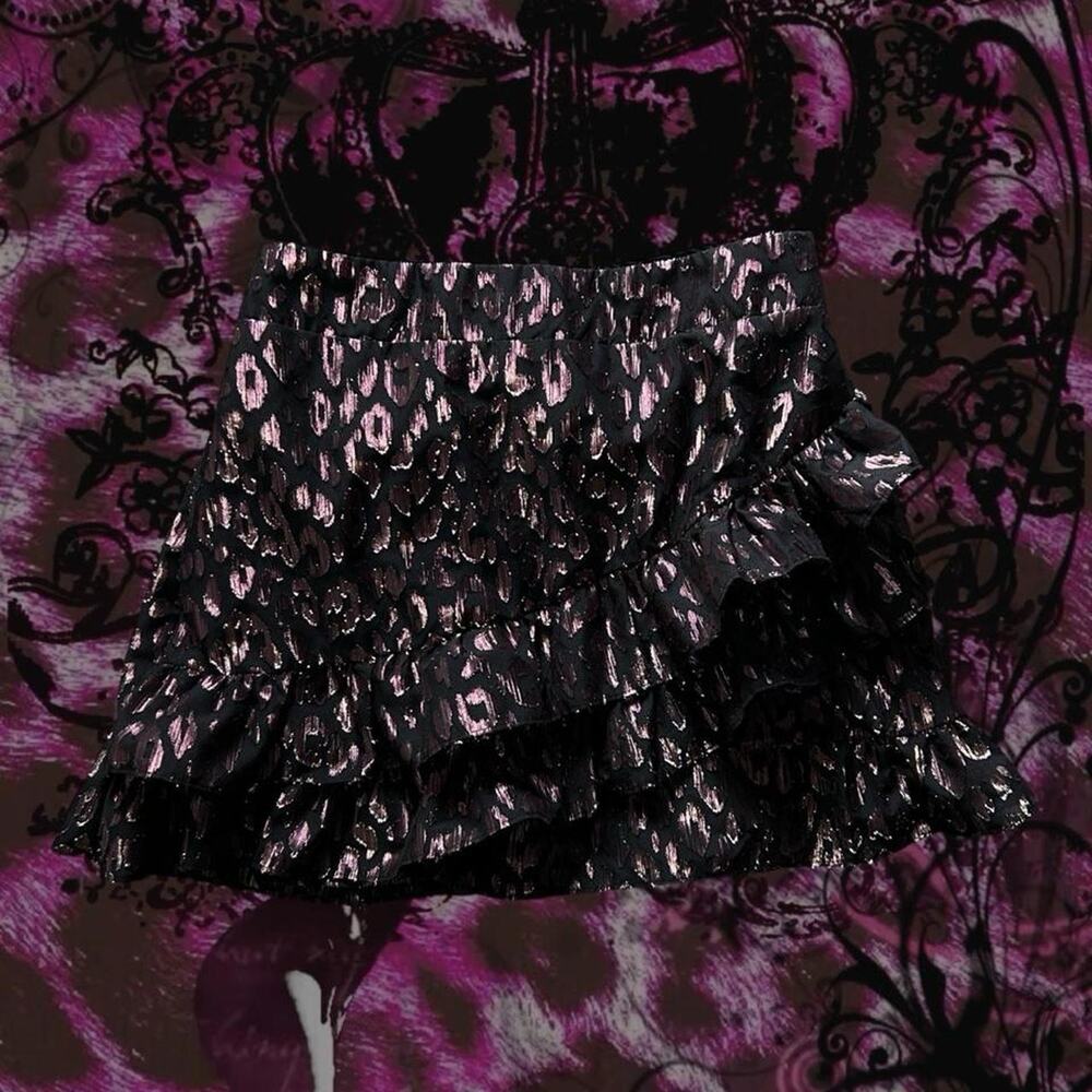 metallic rose gold leopard black textured mini skirt
